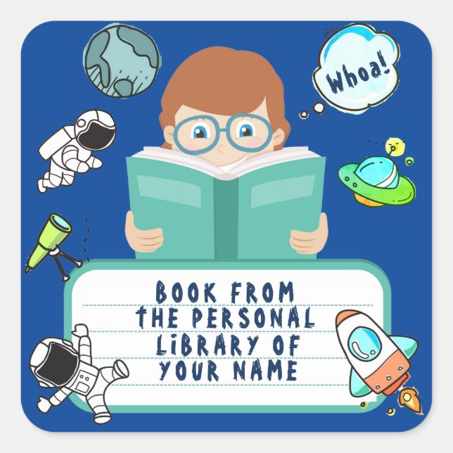 ADESIVO QUADRADO GAROTO DA ESCOLA, LIVRO DE ESTUDANTES, CRIANÇA, CR (Frente)