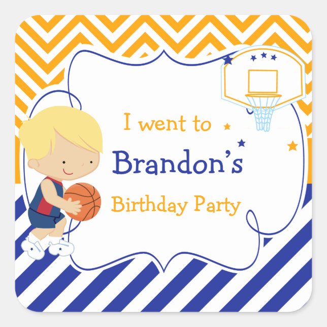 Adesivo Quadrado Garoto de Cabelo Louro e Bonito de Basquete 'Eu fu (Frente)