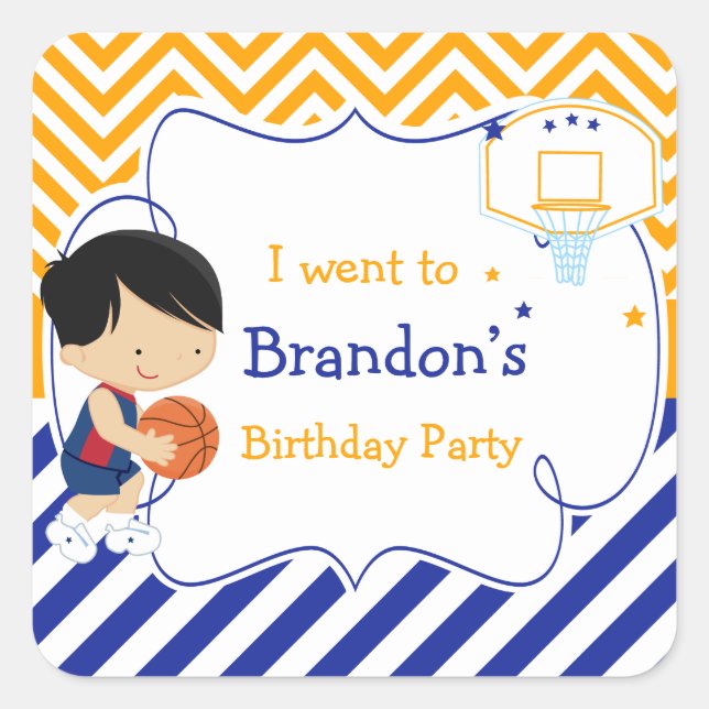 Adesivo Quadrado Garoto de Cabelo Negro Bonito de Basquete 'Eu fui  (Frente)