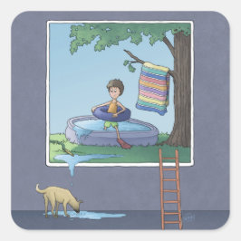 Adesivo Quadrado Garoto na piscina de criança