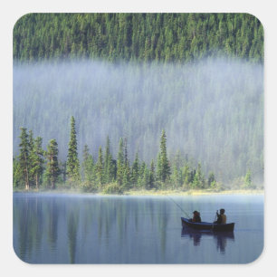 Adesivo Quadrado Garotos pescando no Lago Waterfowl, Banff