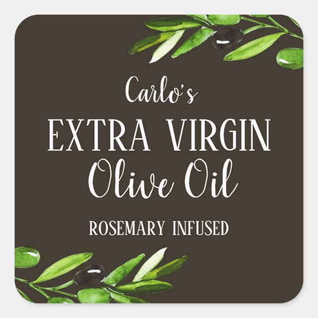 Adesivo Quadrado Garrafa de azeite virgem elegante Russo moderno (Frente)
