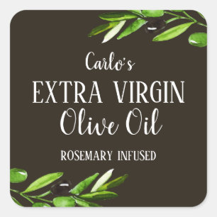 Adesivo Quadrado Garrafa de azeite virgem elegante Russo moderno