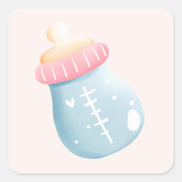 Adesivo Quadrado Garrafa de Bebê Azul e Rosa