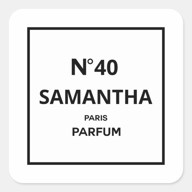 Adesivo Quadrado Garrafa de Perfume de Designer Aniversário QUALQUE (Frente)