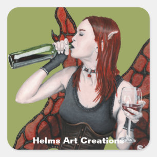 Adesivo Quadrado Garrafa de vinho de fada mágica Vestidos de arte f