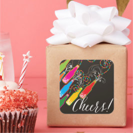 Adesivo Quadrado Garrafas de bolhas coloridas animam Ano Novo