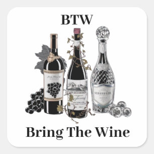 Adesivo Quadrado Garrafas de vinho engraçadas