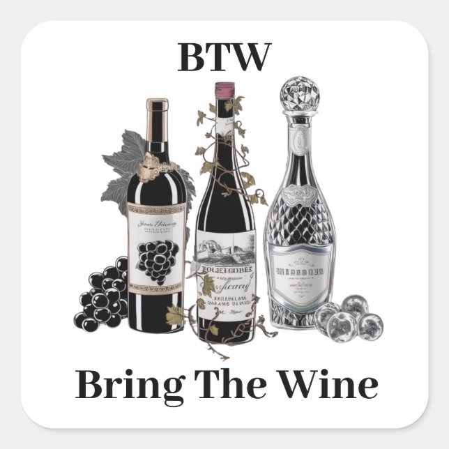 Adesivo Quadrado Garrafas de vinho engraçadas (Frente)