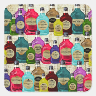 Adesivo Quadrado Garrafas do tónico do Apothecary da poção mági