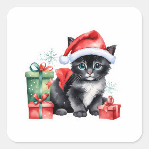 Adesivo Quadrado 💝 Gatinho Bonito Abraçando o Vinheta-Presente de 