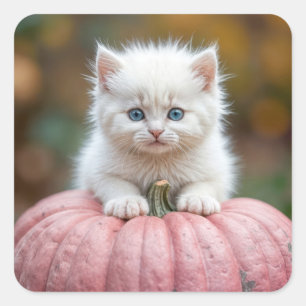 Adesivo Quadrado Gatinho Branco Na Pumpkin Rosa