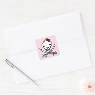 Adesivo Quadrado Gatinho branco preto engraçado Ossos do crânio Pir