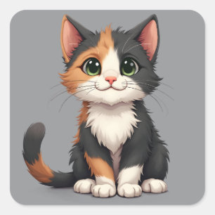 Adesivo Quadrado Gatinho Calico Caprichoso com Atitude de Gato
