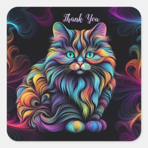 Adesivo Quadrado Gatinho Colorido, Gatinho, Arte Obrigado