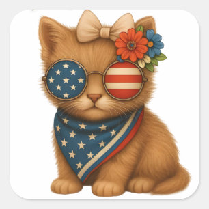 Adesivo Quadrado Gatinho de arco coquete floral patriótico