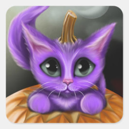 Adesivo Quadrado Gatinho de Dia das Bruxas