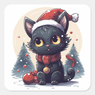 Adesivo Quadrado Gatinho de Natal em Wonderland de inverno