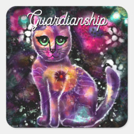 Adesivo Quadrado Gatinho Floral Abstrato de Whimsso Gato Preto Rosa