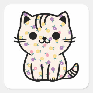 Adesivo Quadrado Gatinho floral bonito