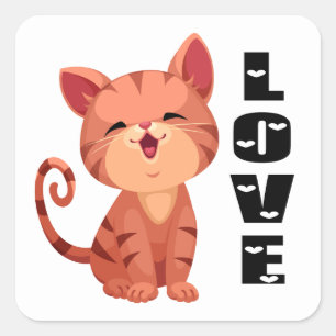 Adesivo Quadrado Gatinho Fofo Gato Laranja Tabby Kitty Amor Olá