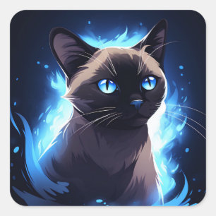 Adesivo Quadrado Gatinho Gato Siamês num fundo azul elétrico