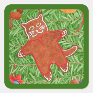 Adesivo Quadrado Gatinho GINGERBREAD Pequenos Padrões / Verde