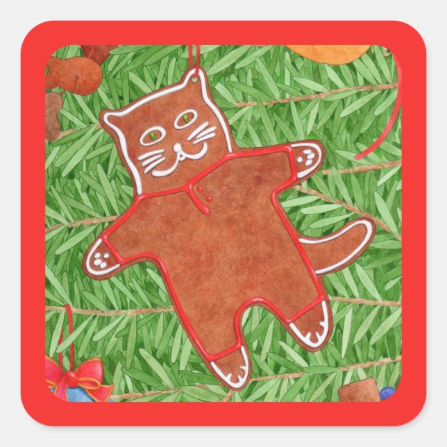 Adesivo Quadrado Gatinho GINGERBREAD Pequenos Padrões / Vermelho (Frente)
