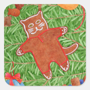 Adesivo Quadrado Gatinho GINGERBREAD Vinhetas quadradas grandes