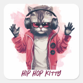 Adesivo Quadrado Gatinho Hip Hop