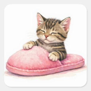 Adesivo Quadrado Gatinho Listrado Dormindo em uma Chinela Rosa