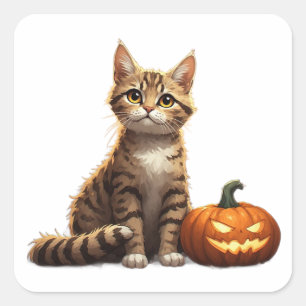 Adesivo Quadrado Gatinho Listrado Tema de Outono e Halloween 🎃
