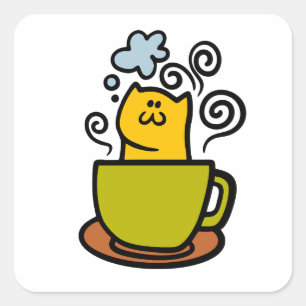 Adesivo Quadrado Gatinho numa xícara de café