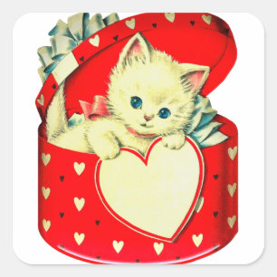 Adesivo Quadrado Gatinho Retroativo De Gato De Gato De Coração De