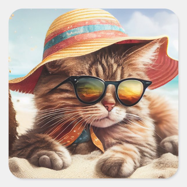 Adesivo Quadrado Gatinho Sunny (Frente)