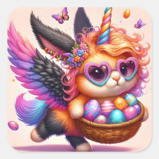 Adesivo Quadrado Gatinho Unicorn bonito