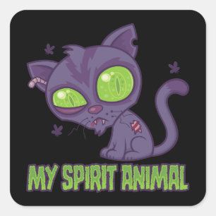 Adesivo Quadrado Gatinho Zumbi é Meu Animal Espiritual