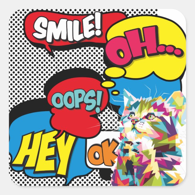 Adesivo Quadrado Gatinhos Coloridos Hope Icônica Pop Art (Frente)