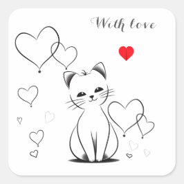Adesivo Quadrado Gatinhos e corações, personalizados