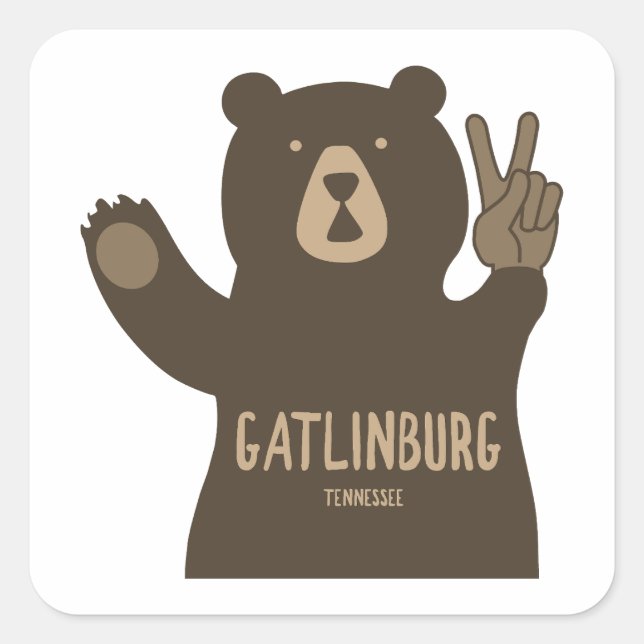 Adesivo Quadrado Gatlinburg Tennessee Peace Bear (Frente)