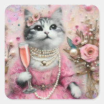 Gato Adorável num Vestido Rosa com Pérolas