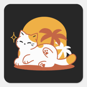 Adesivo Quadrado Gato Adorável Relaxando no Sol - Pet de Verão