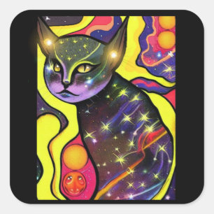 Adesivo Quadrado Gato Astral
