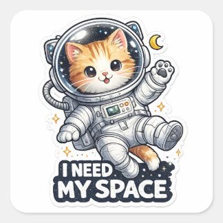 Adesivo Quadrado Gato Astronauta Engraçado Eu Preciso do Meu Espaço