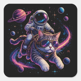 Adesivo Quadrado Gato astronauta passeando pelo espaço