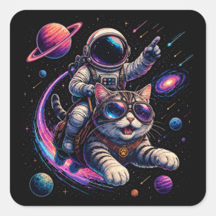 Adesivo Quadrado Gato astronauta viajando pelo espaço