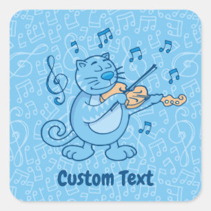 Adesivo Quadrado Gato Azul com Vinheta Violino Quadrado