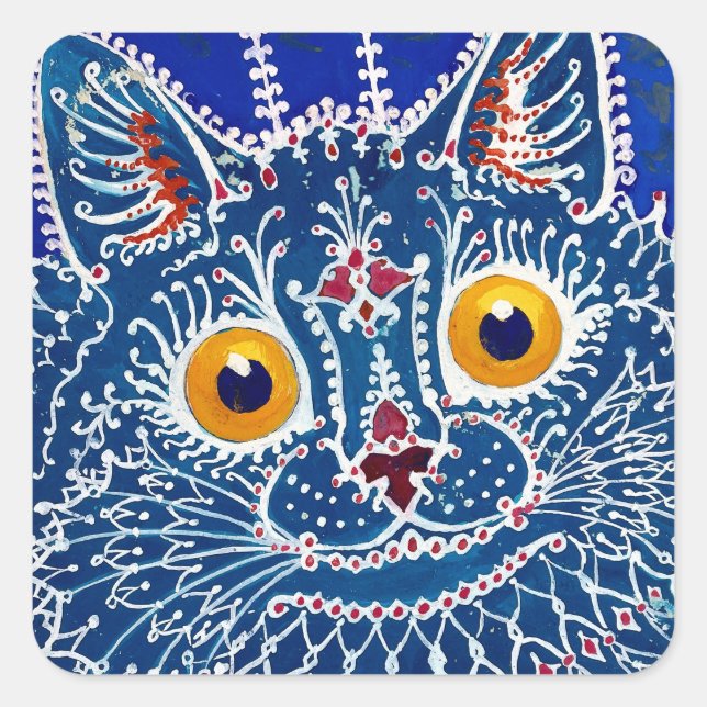 Adesivo Quadrado Gato Azul Psicodélico de Louis Wain (Frente)