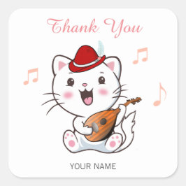 Adesivo Quadrado Gato Bardo Musical com Mandolim Obrigado
