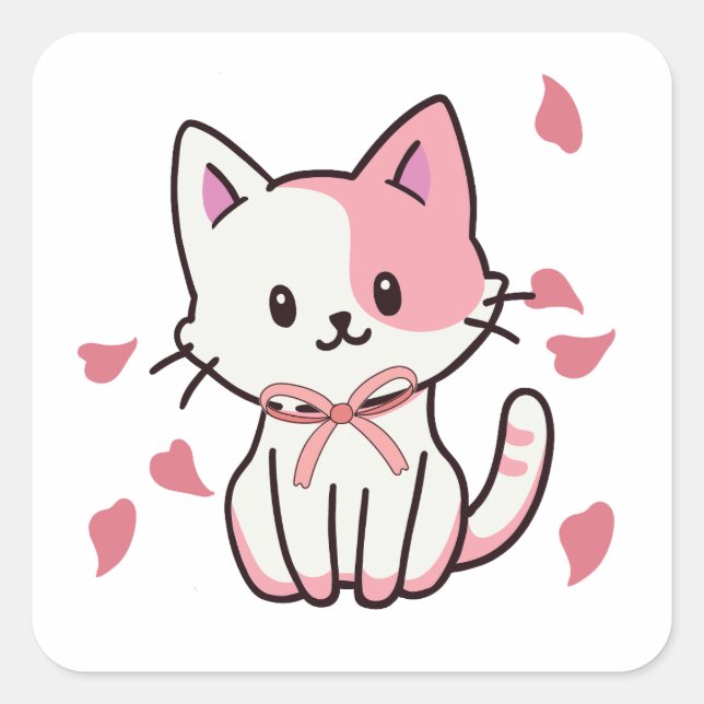 Adesivo Quadrado Gato bonito com arco (Frente)